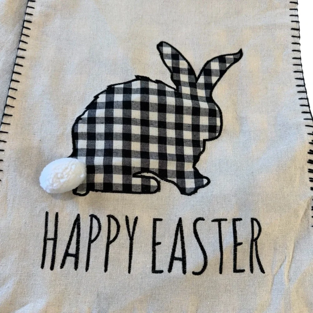 MStyle Easter Bunny Table Runner Buffalo Check Farmhouse Black White Linen Blend